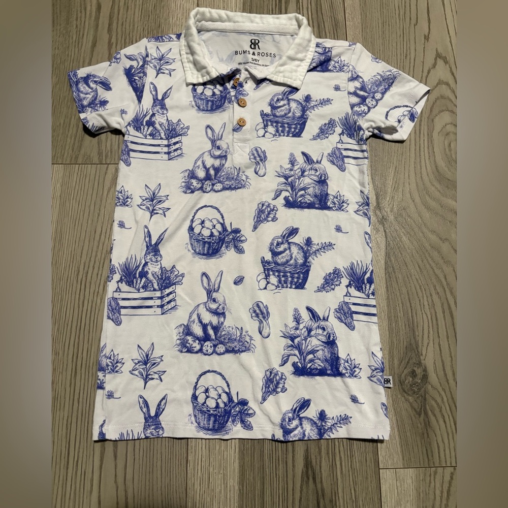 Bums & Roses Hoppy Easter Bunny Boys Polo Shirt Size 5/6 Years